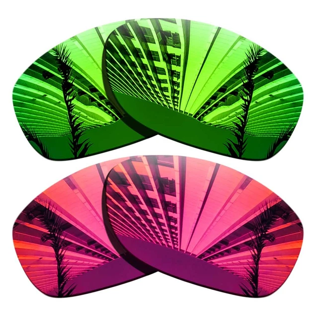 2 Pairs Polarized Replacement Lenses For-Oakley Pit Bull-Green+Fuchsia Red