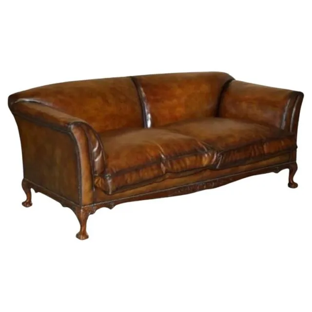 Fine Victorian Howard & Son's Claw & Ball Feet Brown Leather Chesterfield Sofa