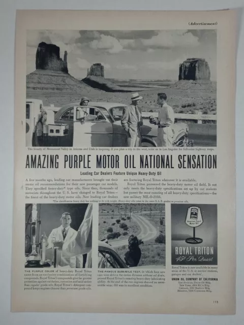 1950's ROYAL TRITON Amazing Purple Motor Oil Car Family Black White Vtg Print Ad