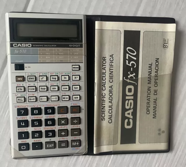 CASIO fx-570 Scientific calculator 1980's c/w case/manual/box Good working cond.