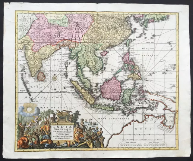 1730 Seutter Large Antique Map of East Asia SE Asia, China East Indies Australia