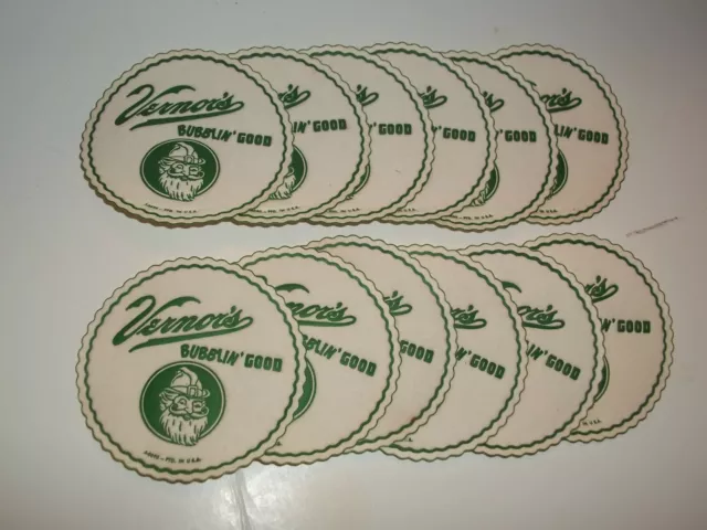 NOS 12-VERNOR'S 1950s Gnome GINGER ALE Glass COASTERS "Bubblin'Good"MINT Scarce