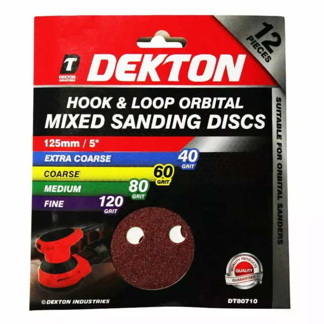 Dekton 12pc Hook And Loop Orbital Mixed Sanding Discs 125mm - Assorted For Orbit