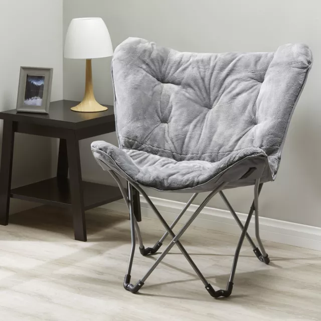 Folding Faux Fur Butterfly Chair, Gray