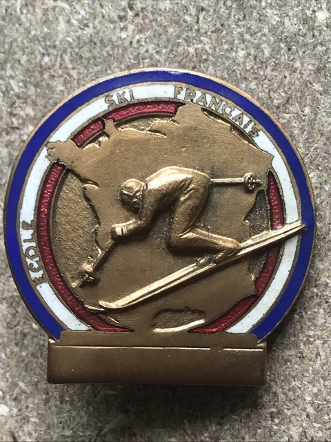 INSIGNE DE SKI : ancien insigne de l'école de ski français Émaillé **L