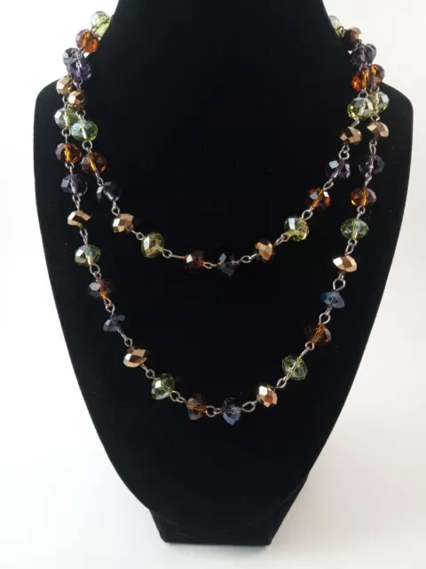 Beautiful Multicolor With Faceted AB & Glass Beads Silver Tone Necklace 34"