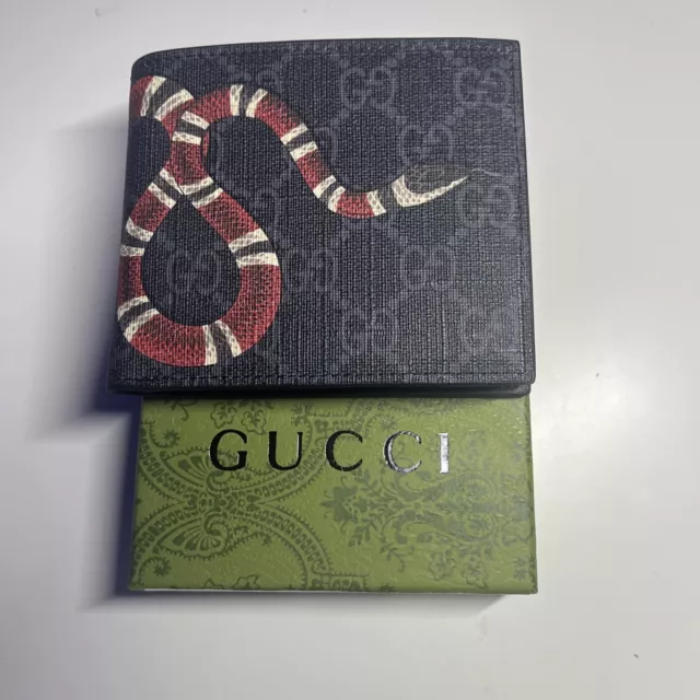 GUCCI Kingsnake Black Print GG Supreme Canvas Bifold Wallet