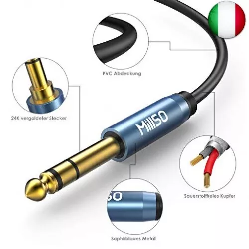 MillSO Adattatore Jack Cuffie 2m 6.35 mm maschio a 3.5mm femmina, Connettori 3