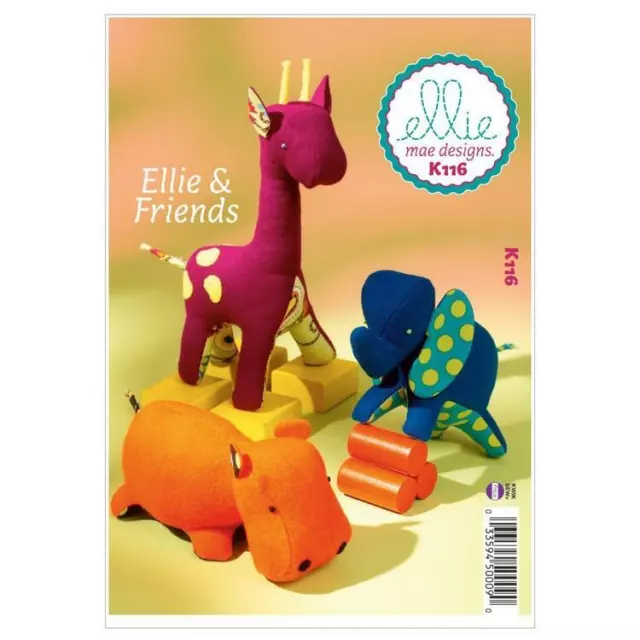 Kwik Sew Sewing Pattern K116 | Fabric Stuffed Toys - Giraffe, Hippo & Elephant