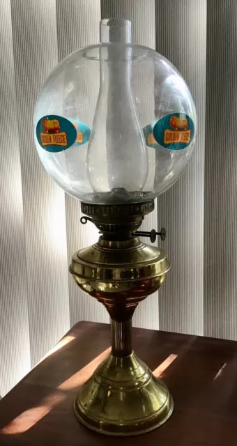 Very Cool GOLDEN FLEECE Glass Kerosene Brass Table Lamp !