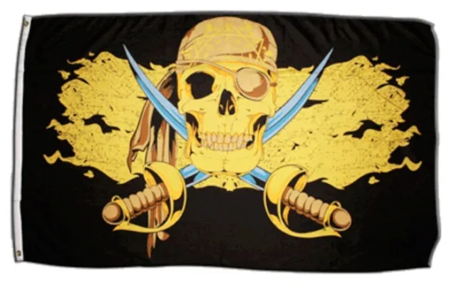 Fahne Pirat golden Flagge  Hissflagge 90x150cm