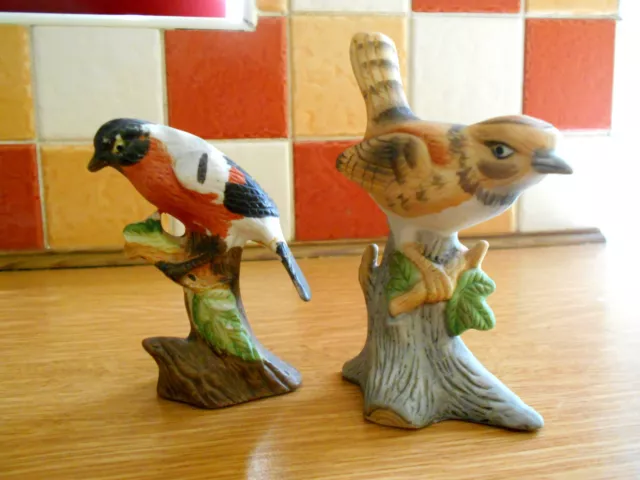 Two Ceramic Birds - Wren and Bullfinch