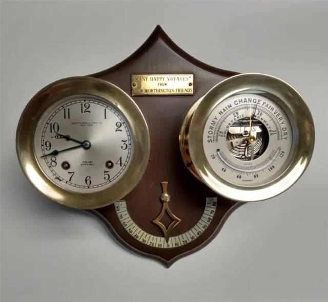 Antique Chelsea ship's bell clock and barometer set