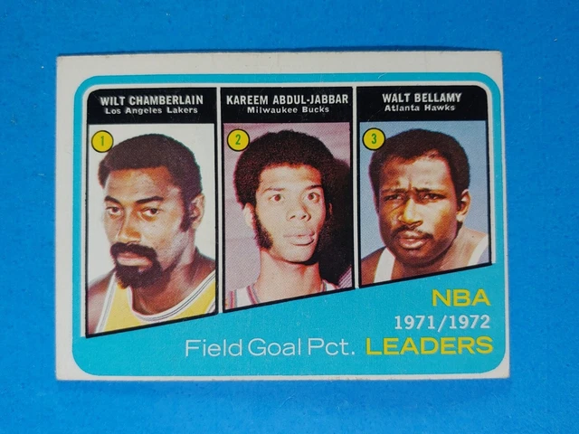 1972-73 TOPPS BASKETBALL #173 Field Goal Pct.Leaders CHAMBERLAIN JABBAR wrinkle