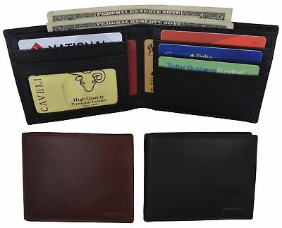 Mens Genuine Leather ID Card Holder Classic Design Slim Bifold Wallet by Cavelio