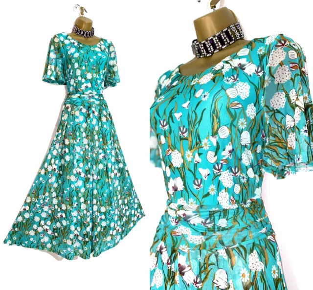 JOLIE MOI Size 10 Stunning Green Floral Floaty Fit & Flare Maxi Dress