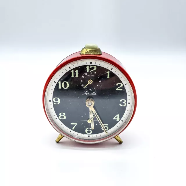 Vintage Mauthe Despertador Reloj de Mesilla - Mecánico Cuerda Manual-Alemania #