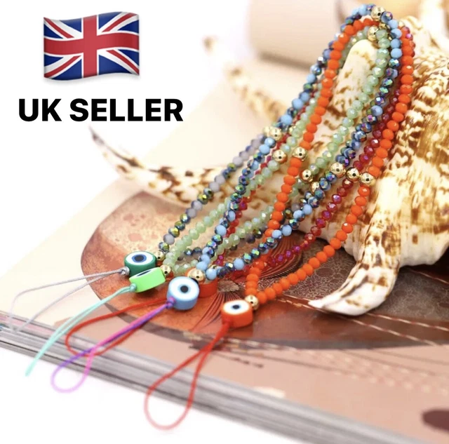 Crystal & Evil Eye Mobile  Phone  Strap,  Bead Chain - Lanyard