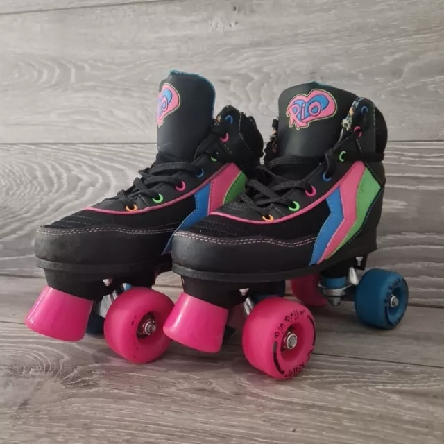 SFR ‘Rio Rollers’ Quad Skates UK 4 Black with ‘Rainbow’ Flash Boots