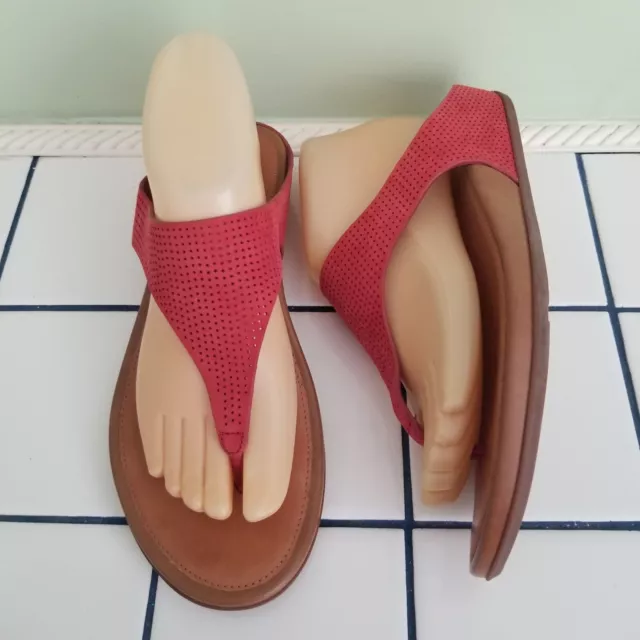 Fitflop 8 Leather Wedge Flip Flops Sandals Toe Thong Red Perforated BANDA Super