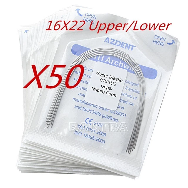50X Dental Ortho Niti Arch Wires Natural Super Elastic 16X22 Upper/Lower Azdent