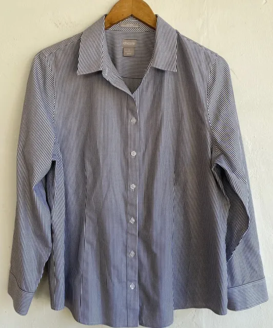 Chico's No-Iron Coolmax All Seasons Button-up Shirt Size 2 12/16 Striped Black