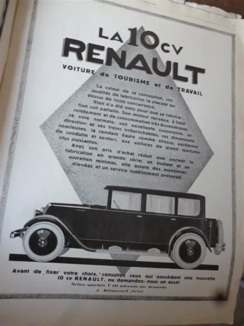 RENAULT 10 CV automobile 53 + DELAHAYE publicité papier ILLUSTRATION 1927 col