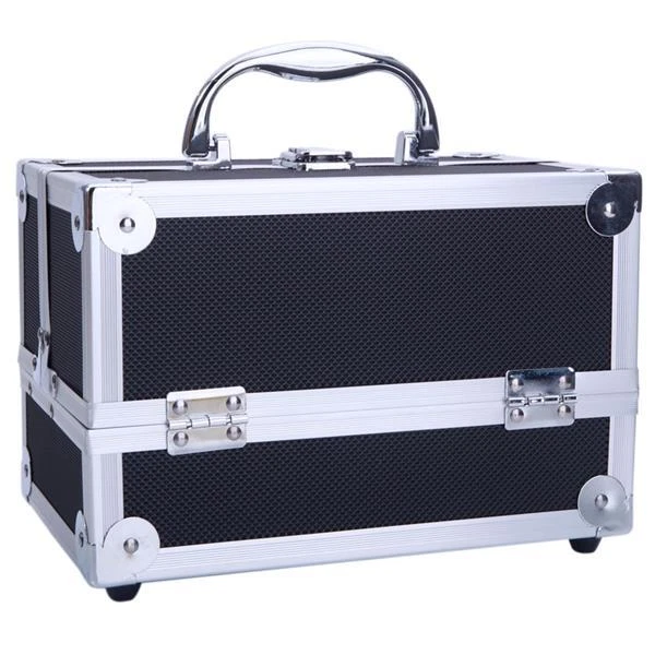 SM-2176 Aluminum Makeup Train Case Jewelry Box w/ Mirror, Organizer, 9"x6"x6"