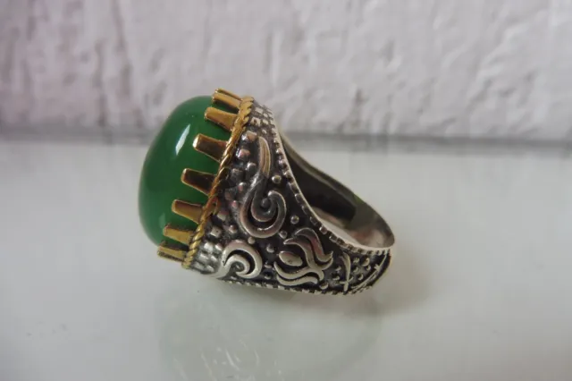 Bague Argent, Belle, Taille XXL Anneau, 925 Argent Avec Joli , Vert Pierre