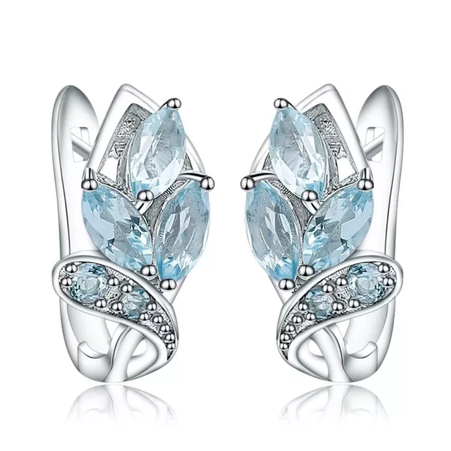 3.23Ct Natural Blue Topaz Gemstone 925 Sterling Silver Handmade Stud Earrings