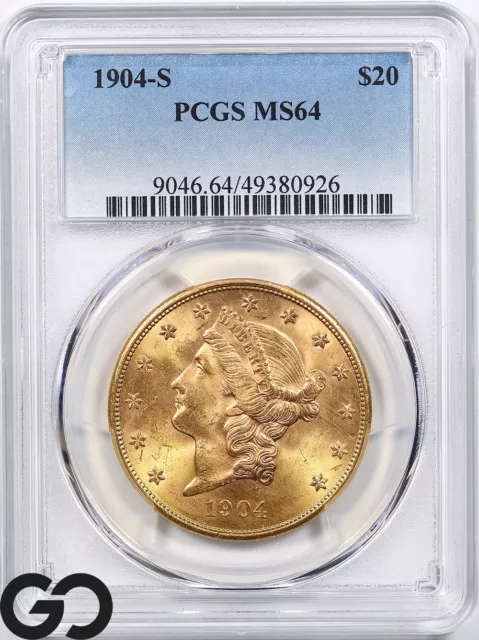 1904-S Double Eagle, $20 Gold Liberty PCGS Mint State 64 ** Lustrous Beauty!