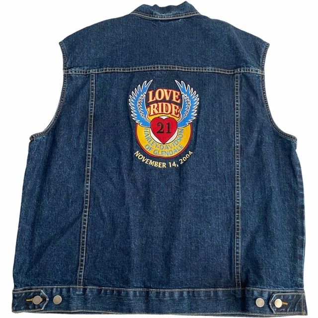 Gilet denim vintage Harley Davidson taglia XL ricamo Love Ride moto biker