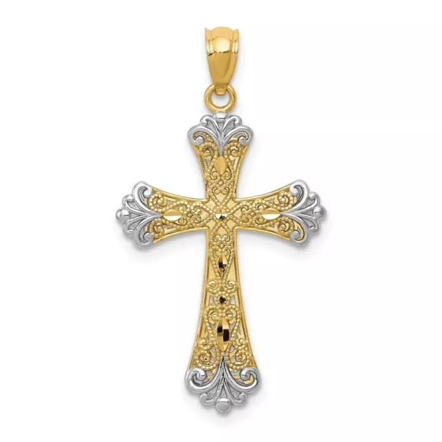 14K Two-tone Gold Reversible Cross Pendant for Womens Fine Jewelry Men