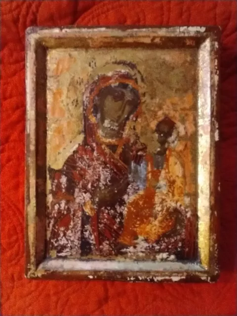 Stunning ANTIQUE 18th/19th CENTURY Orthodox HAND PAINTED ICON on WOOD with GILT