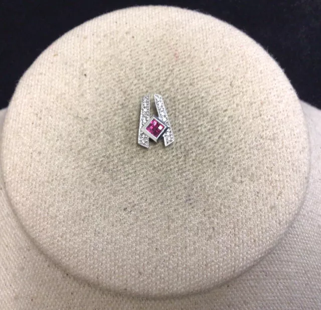 14K White Gold Diamond & Pink Tourmaline Pendant P804