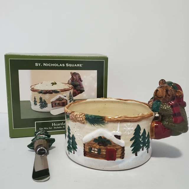 St. Nicholas Square Christmas Bear Heartland Dip Mix Set Nuevo en Caja Abierta
