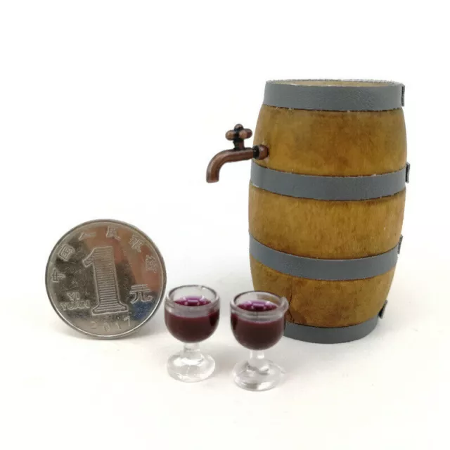 Dollhouse bar wine barrel & tap 2 wine glass model pocket wine cellar ornaments1