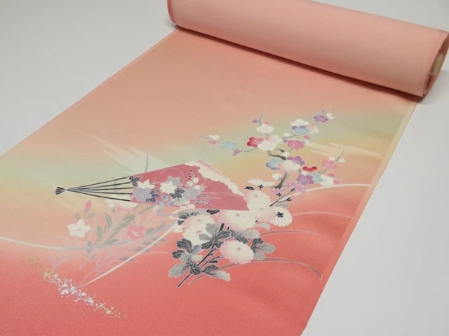E-03z700  Japanese Kimono Silk TSUKESAGE BOLT FABRIC  Pink 472.4x14.6