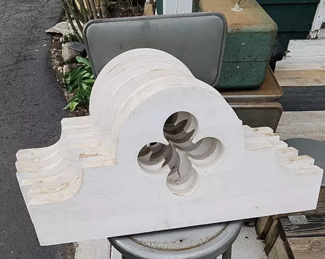 Vintage Wooden White Window Door Architectural Pediment Arched Cut Out 24" x 11"