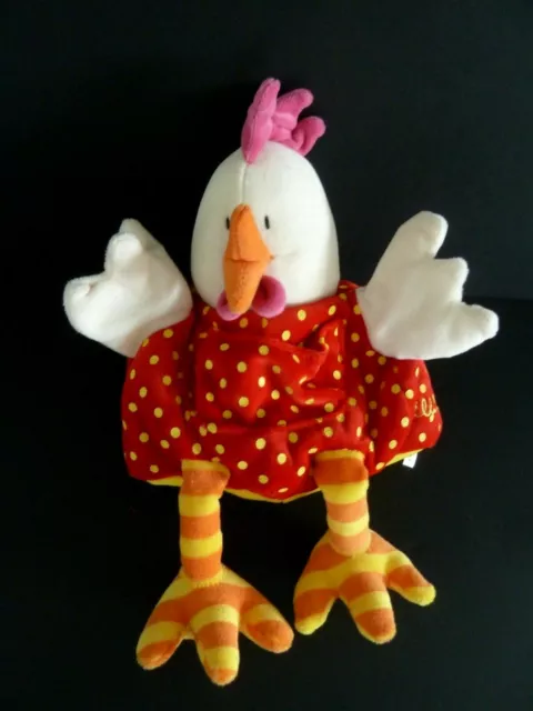 A2- Doudou Marionnette Lilliputiens Poule Rouge Jaune Orange Rose Poche - Neuf *