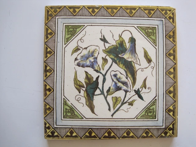 Antique Victorian T.g.& F. Booth Floral Print & Tint Wall Tile- C1889