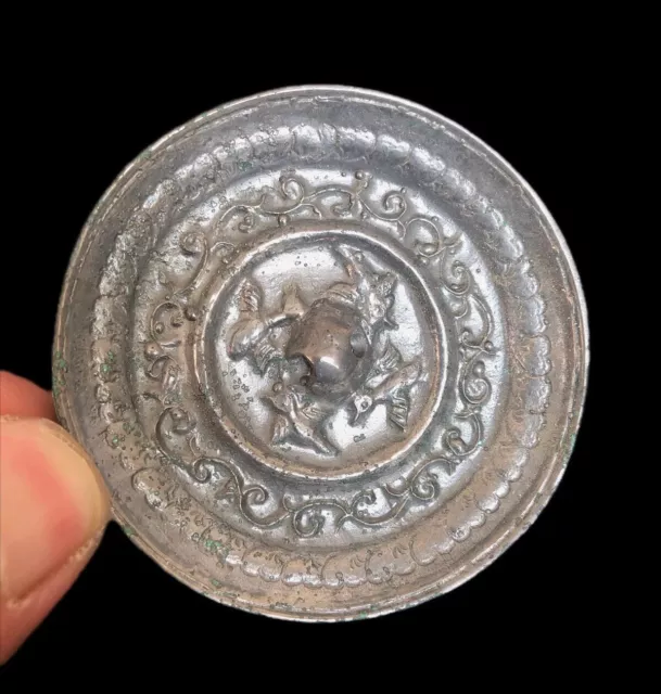 China Bronze white light flowers four wild goose pattern mirror disc amulet orna