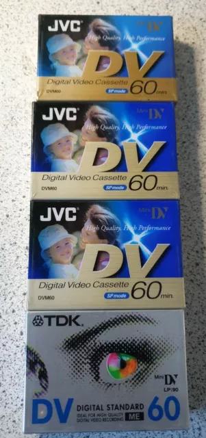 Job Lot 4 x TDK & JVC DV 60 Mini Digital Video Cassette Tapes Brand New Sealed