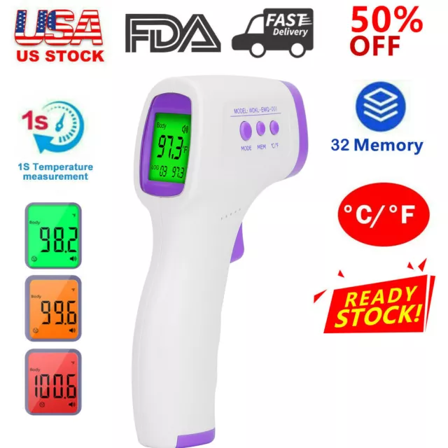 Non-Contact Infrared Digital Forehead Thermometer Baby Adult Temperature Gun FDA