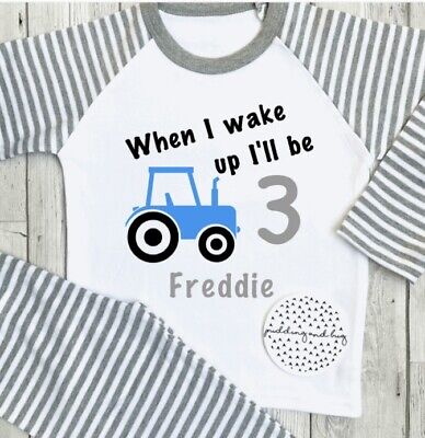 Personalised tractor pyjamas when i wake up i will be one, two, three birthday