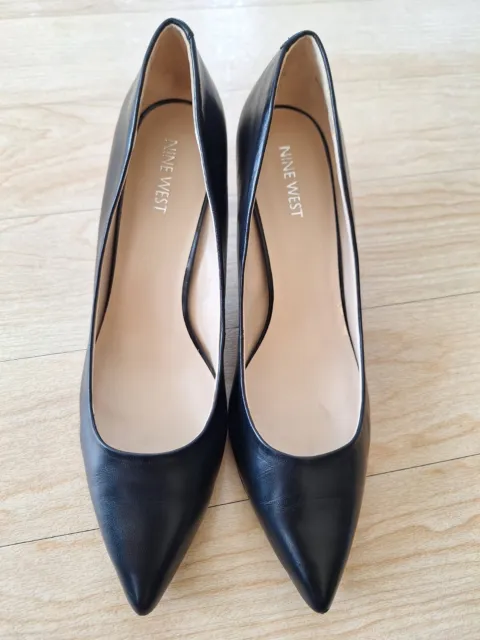 Nine West Black Leather High Heel Pointed Toe Pump Shoes Size 8.5 NW7ELISE