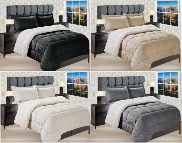 3-PC Premium™ Quality Heavy Solid Sherpa Reversible Down Alternative Comforter