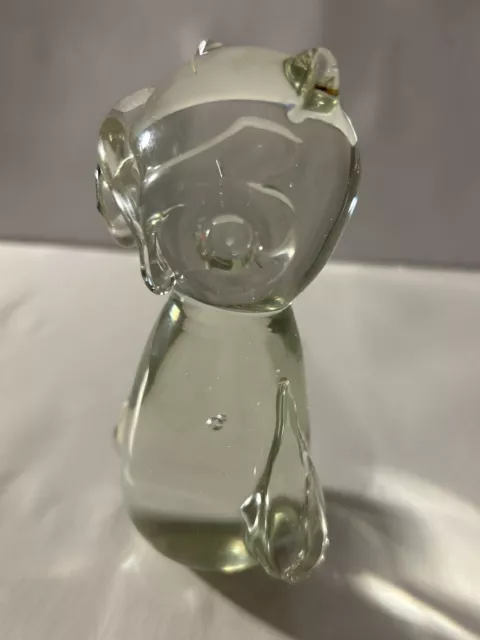 Owl Paperweight Art Glass Figurine Large Eyes MCM Bird 5” Mid Century Small Chip