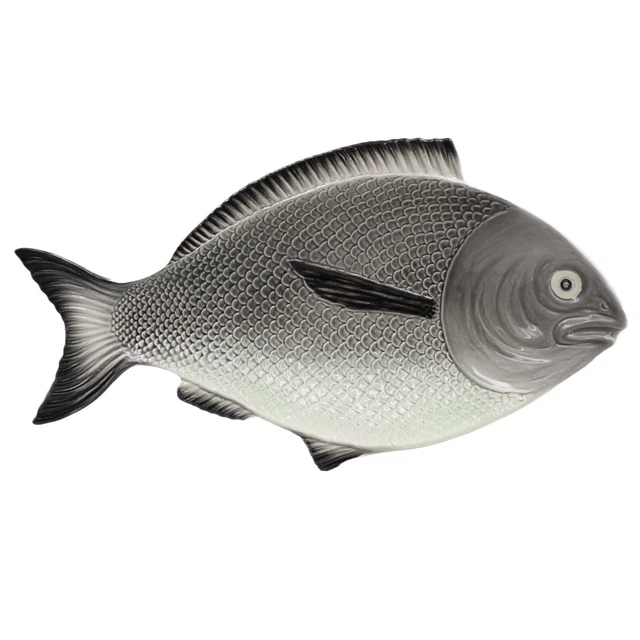 Hand-Painted Ceramic Grey Fish Platter, Portuguese Ceramic Platter