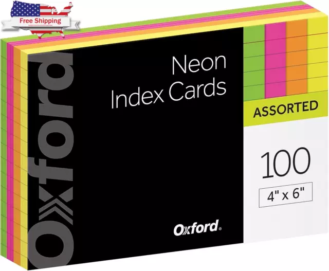 Neon Index Cards, 4" X 6", Ruled, Assorted Colors, 100 per Pack (99755EE) ⭐️⭐️⭐️